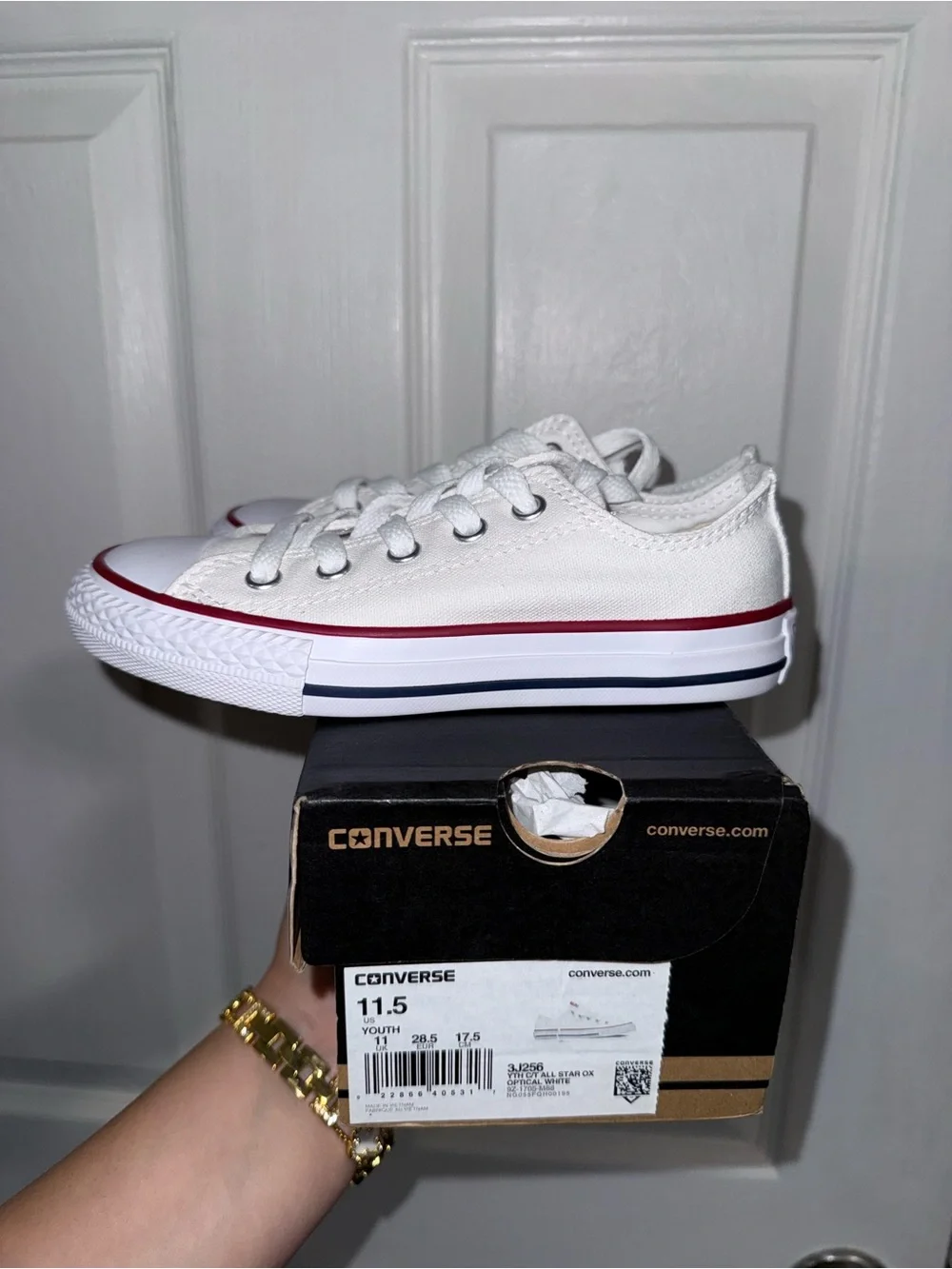Converse Kids White Low-Top Sneakers with Red & Blue Trim
